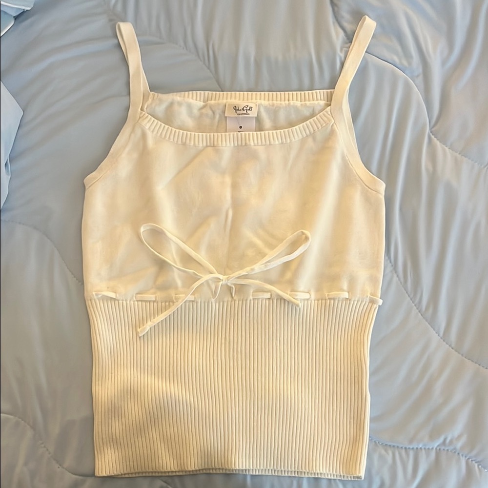 John Galt White Tie Waist Sweater Tank Top